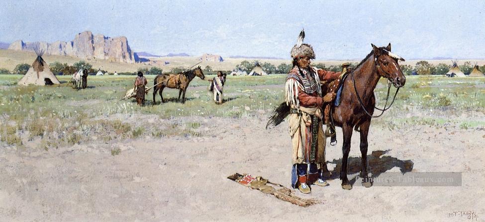 Saddling Up quête ouest Amérindien Henry Farny Peintures à l'huile